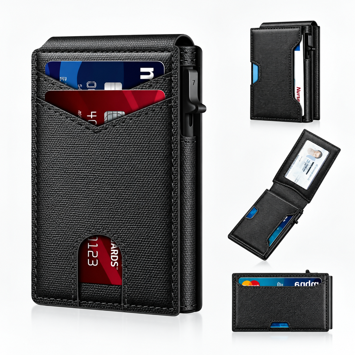 Men's RFID Minimalist Bifold Wallet with Pop-Up Card Holder & Money Clip