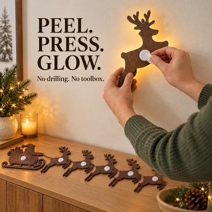 🦌Santa Sleigh & 6 Reindeer LED Wall Display- Warm Christmas Glow