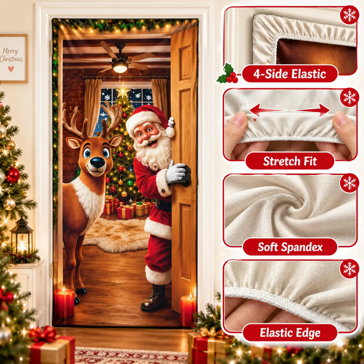 💥Hot Sale 49% Off✨Stretch Fit Santa Christmas Door Cover – Holiday Front Door Decoration