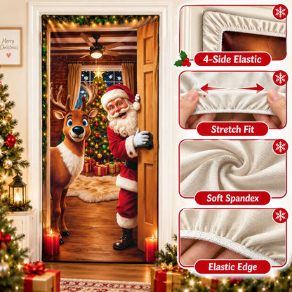 💥Hot Sale 49% Off✨Stretch Fit Santa Christmas Door Cover – Holiday Front Door Decoration