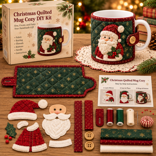 🔥Last Day Sale - 49% OFF-Christmas Mug Cozy Sewing Kit – 6 Festive Appliqué Designs