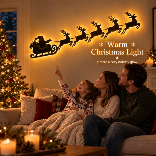 🦌Santa Sleigh & 6 Reindeer LED Wall Display- Warm Christmas Glow