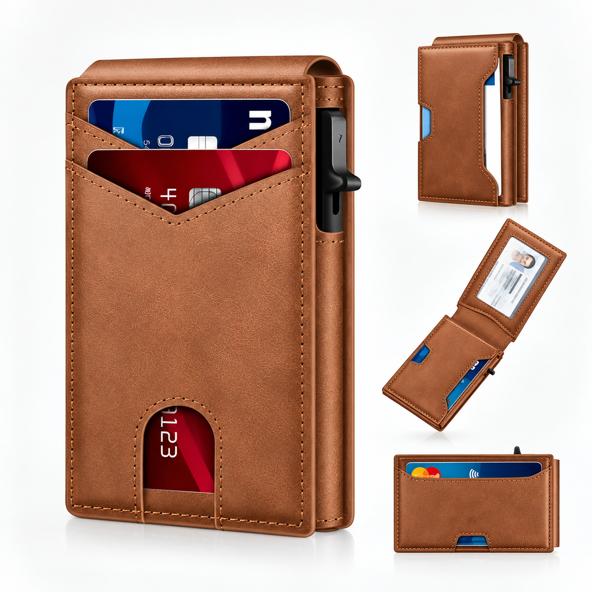 Men's RFID Minimalist Bifold Wallet with Pop-Up Card Holder & Money Clip