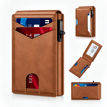Men's RFID Minimalist Bifold Wallet with Pop-Up Card Holder & Money Clip