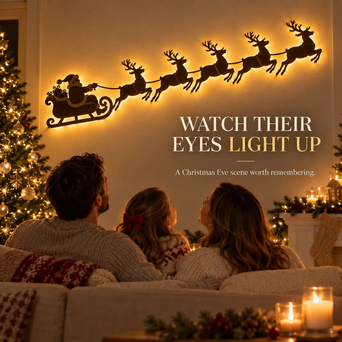 🦌Santa Sleigh & 6 Reindeer LED Wall Display- Warm Christmas Glow