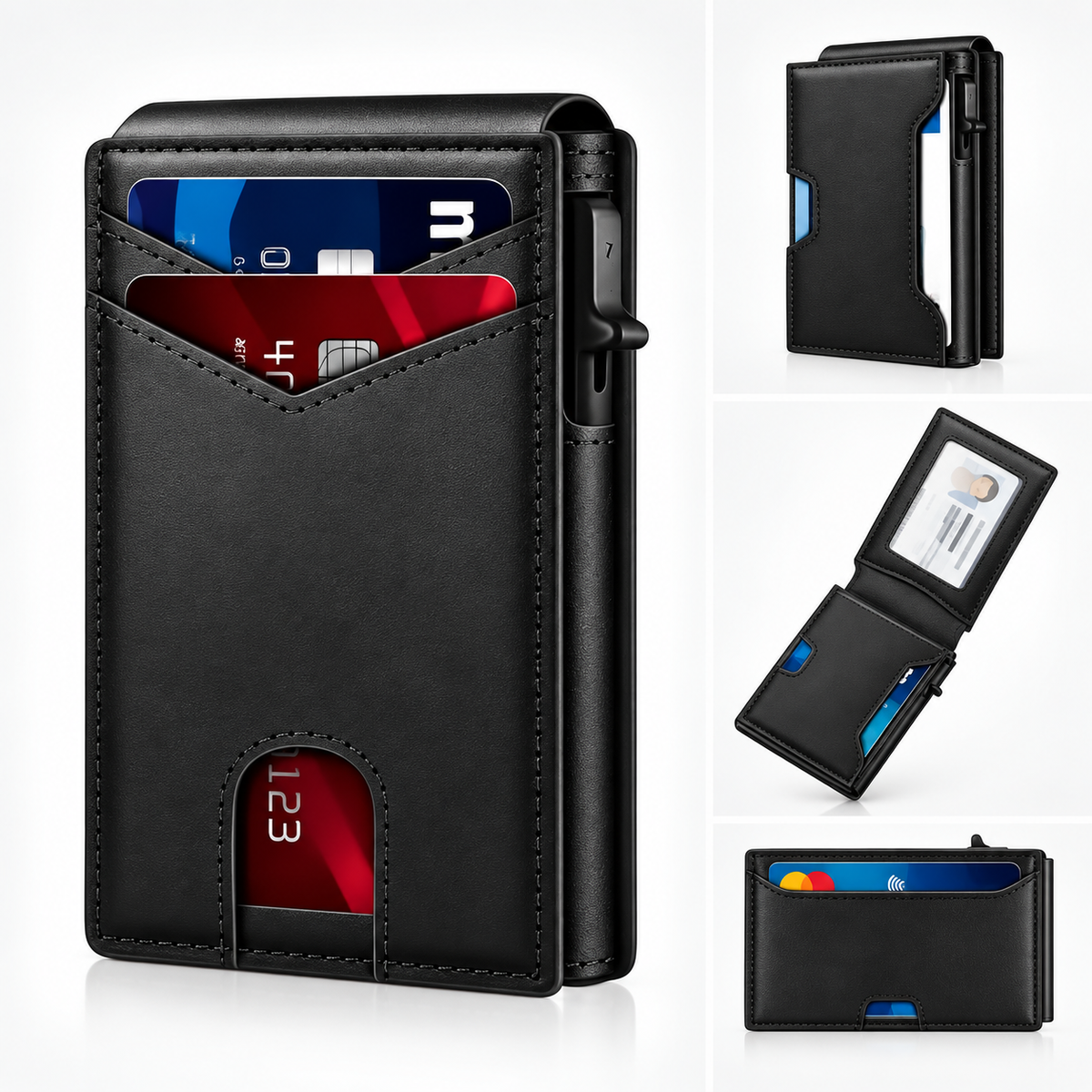 Men's RFID Minimalist Bifold Wallet with Pop-Up Card Holder & Money Clip