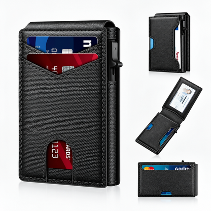 Men's RFID Minimalist Bifold Wallet with Pop-Up Card Holder & Money Clip