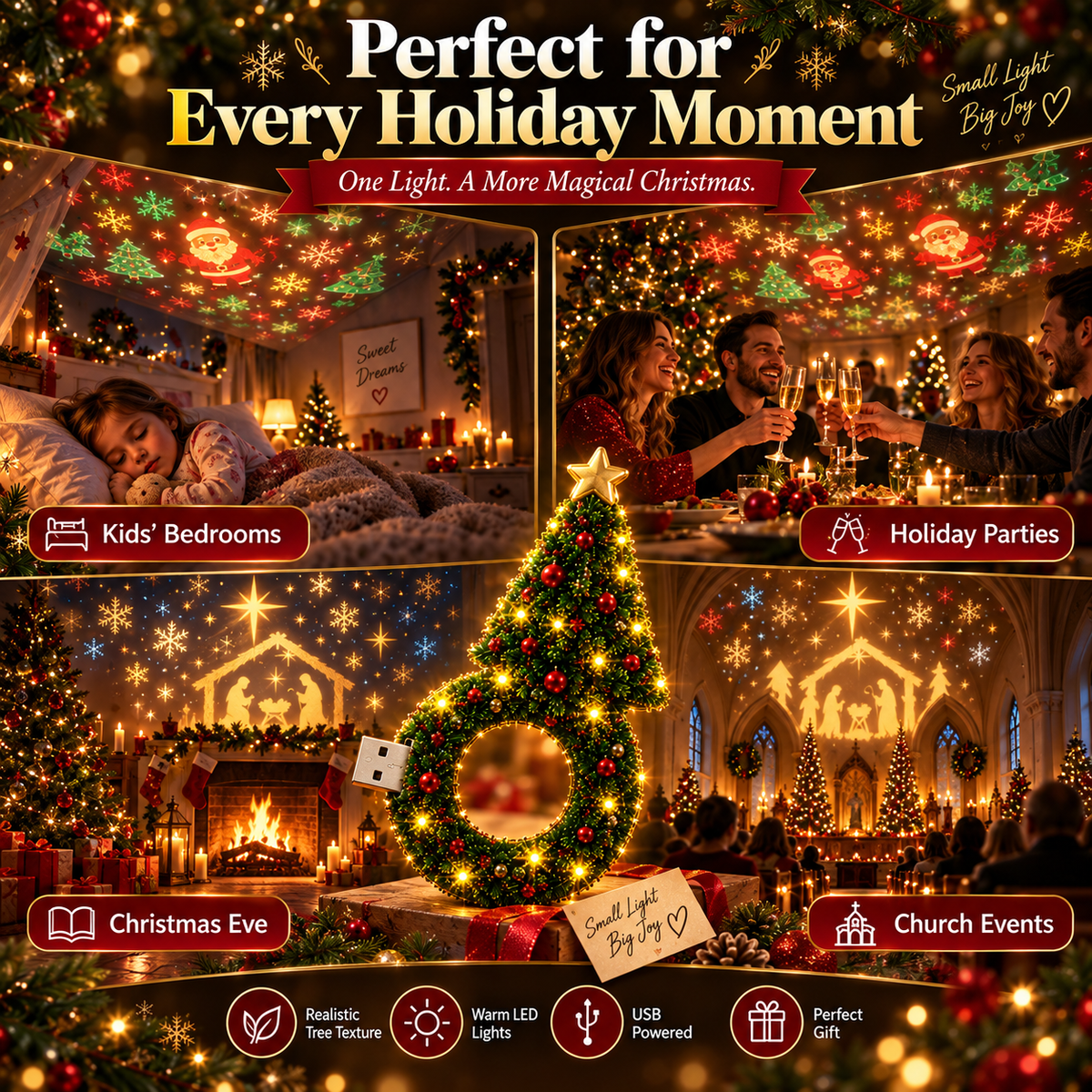 🔥Plug-&-Play HD Christmas Projector – 6 Festive Scenes