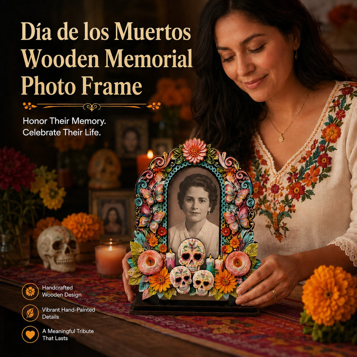 Día de los Muertos Wooden Memorial Photo Frame