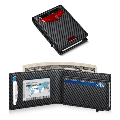 Men's RFID Minimalist Bifold Wallet with Pop-Up Card Holder & Money Clip