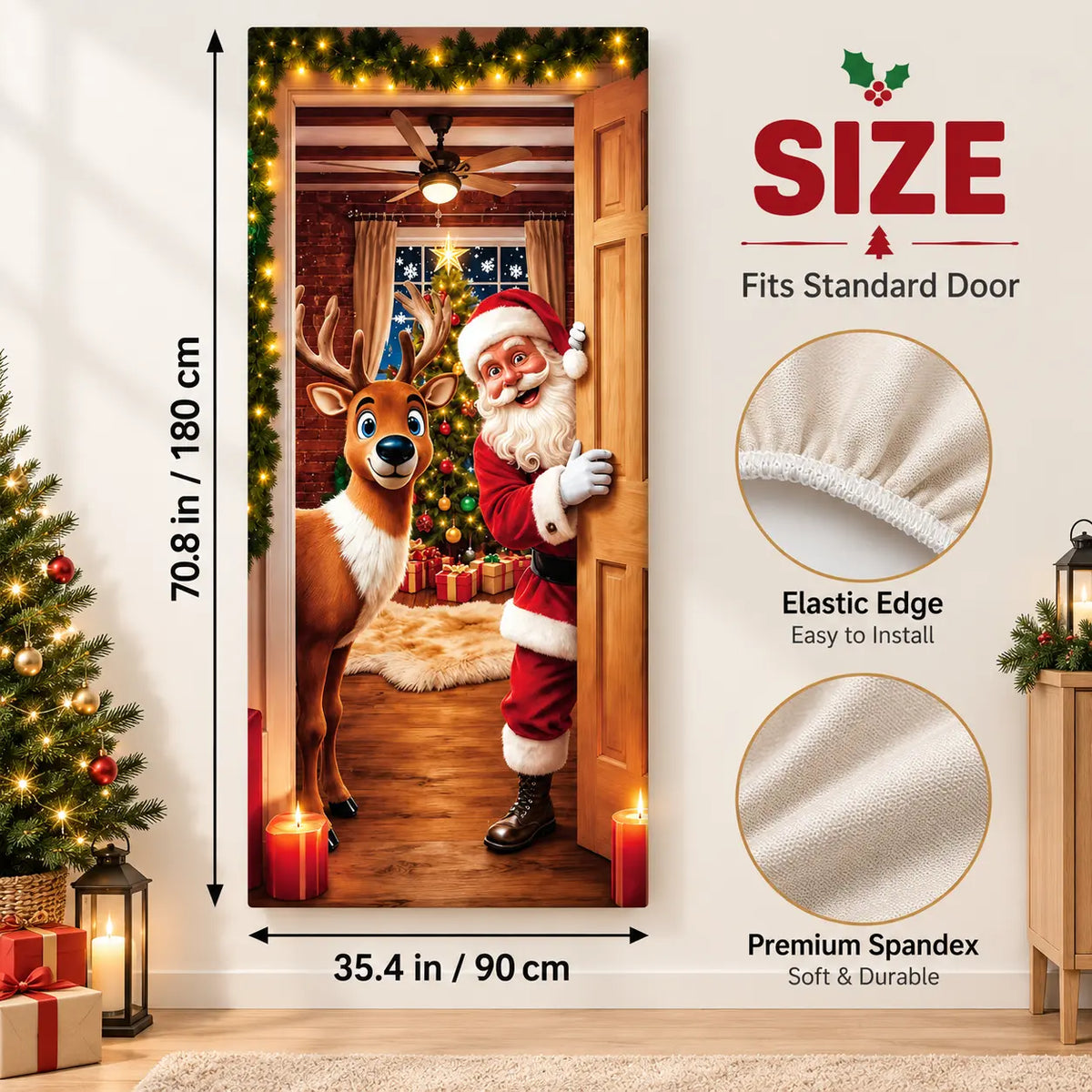 💥Hot Sale 49% Off✨Stretch Fit Santa Christmas Door Cover – Holiday Front Door Decoration