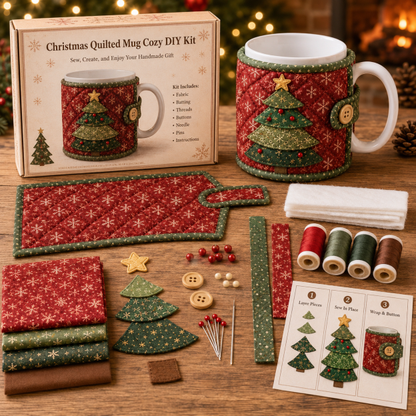 🔥Last Day Sale - 49% OFF-Christmas Mug Cozy Sewing Kit – 6 Festive Appliqué Designs