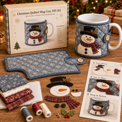 🔥Last Day Sale - 49% OFF-Christmas Mug Cozy Sewing Kit – 6 Festive Appliqué Designs