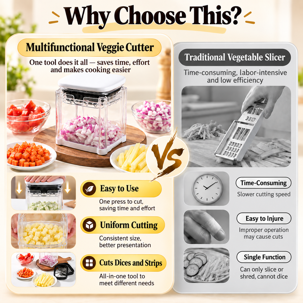🥔Press Chopper Multi Functional Food Chopper Slice