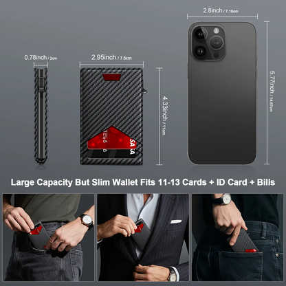 Men's RFID Minimalist Bifold Wallet with Pop-Up Card Holder & Money Clip