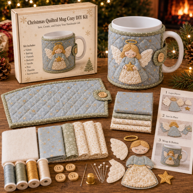 🔥Last Day Sale - 49% OFF-Christmas Mug Cozy Sewing Kit – 6 Festive Appliqué Designs
