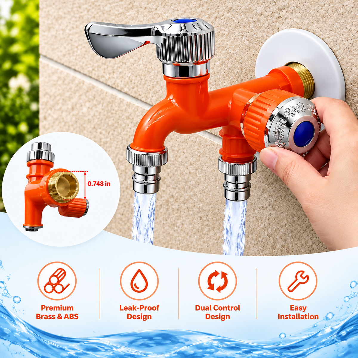 💧 Dual-Outlet Faucet for Washing Machine and Garden