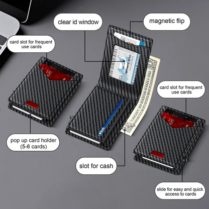 Men's RFID Minimalist Bifold Wallet with Pop-Up Card Holder & Money Clip