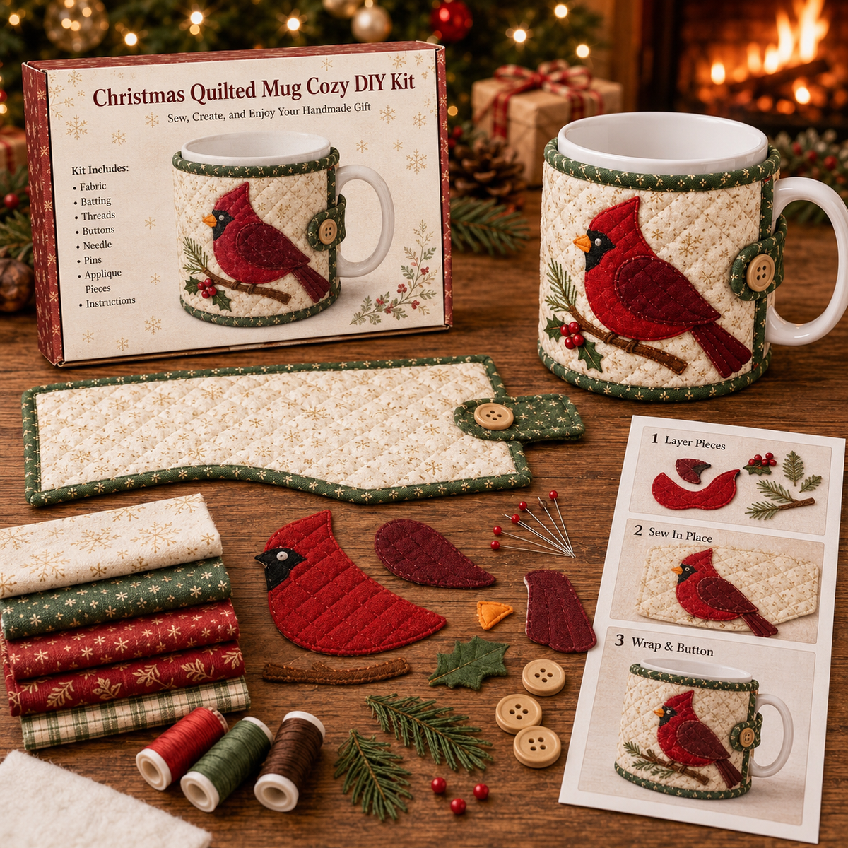 🔥Last Day Sale - 49% OFF-Christmas Mug Cozy Sewing Kit – 6 Festive Appliqué Designs