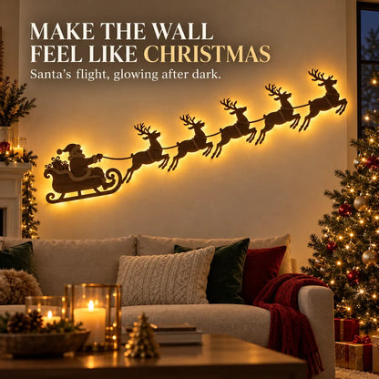 🦌Santa Sleigh & 6 Reindeer LED Wall Display- Warm Christmas Glow