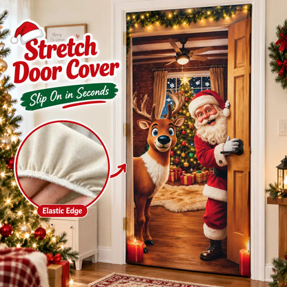 💥Hot Sale 49% Off✨Stretch Fit Santa Christmas Door Cover – Holiday Front Door Decoration