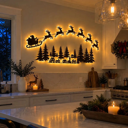 🦌Santa Sleigh & 6 Reindeer LED Wall Display- Warm Christmas Glow