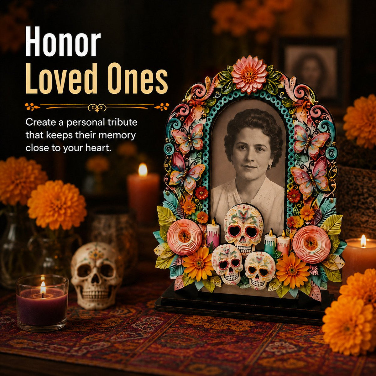 Día de los Muertos Wooden Memorial Photo Frame
