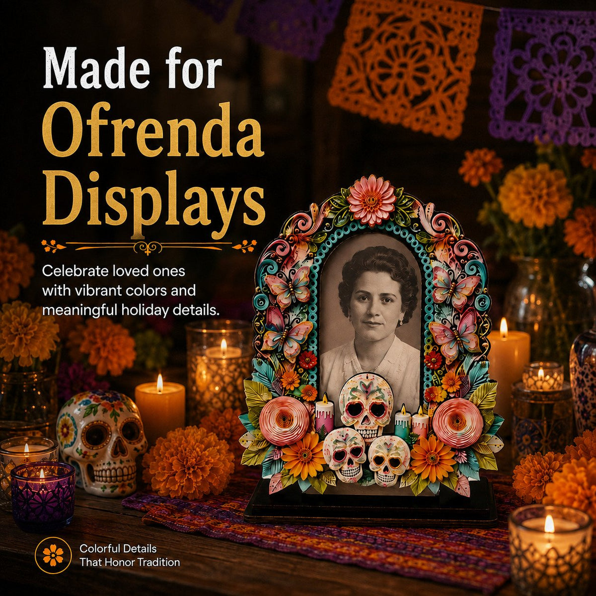 Día de los Muertos Wooden Memorial Photo Frame