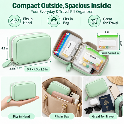💊A8 Waterproof 14-Pouch Weekly Pill Organizer, Color-Coded Travel Storage for Vitamins & Supplements