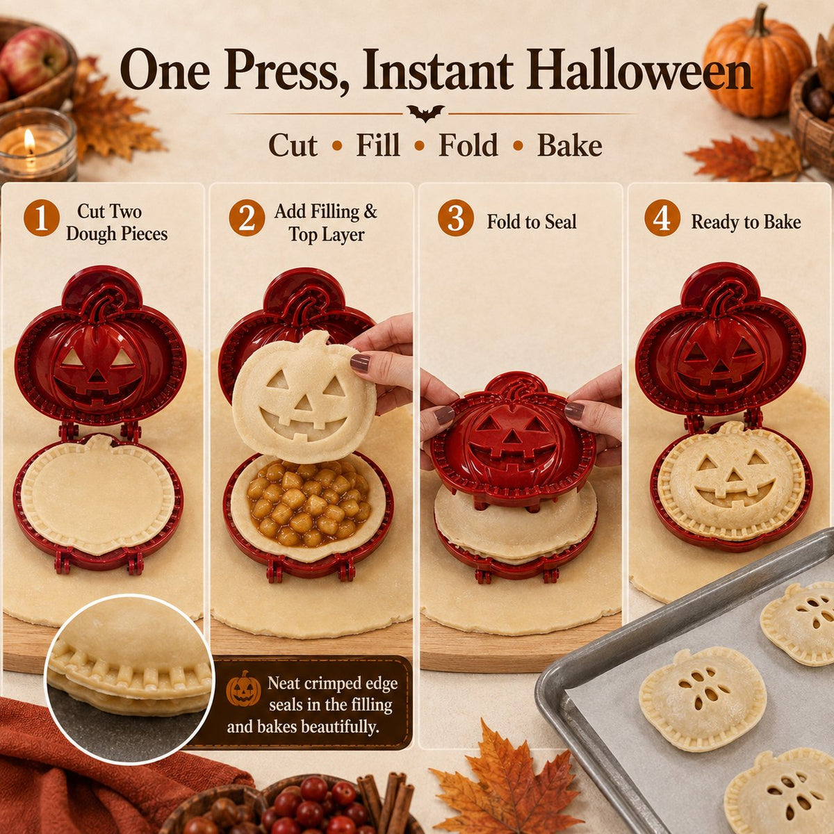 🎃 Halloween Mini Pie Mold Set - 8 Piece Halloween Mini Hand Pie Mold Set
