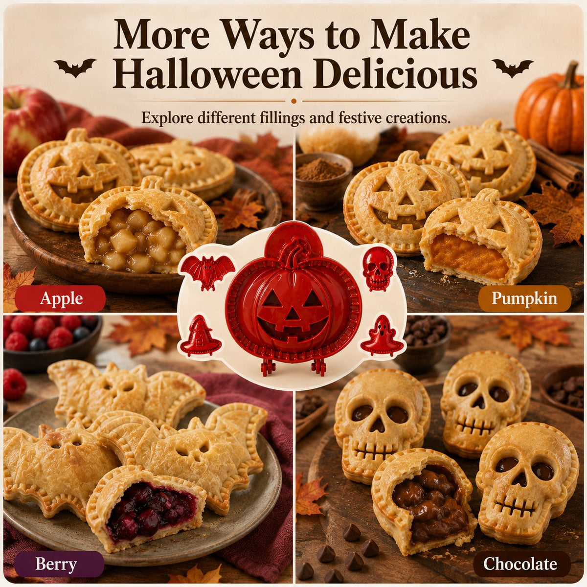 🎃 Halloween Mini Pie Mold Set - 8 Piece Halloween Mini Hand Pie Mold Set