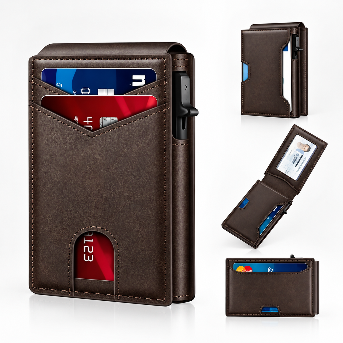 Men's RFID Minimalist Bifold Wallet with Pop-Up Card Holder & Money Clip