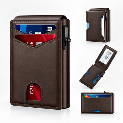 Men's RFID Minimalist Bifold Wallet with Pop-Up Card Holder & Money Clip