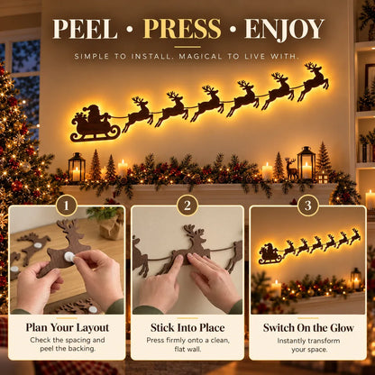 🦌Santa Sleigh & 6 Reindeer LED Wall Display- Warm Christmas Glow