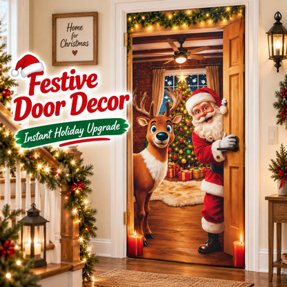 💥Hot Sale 49% Off✨Stretch Fit Santa Christmas Door Cover – Holiday Front Door Decoration