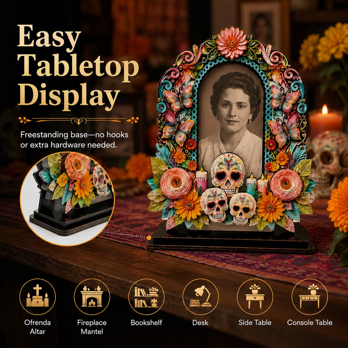 Día de los Muertos Wooden Memorial Photo Frame