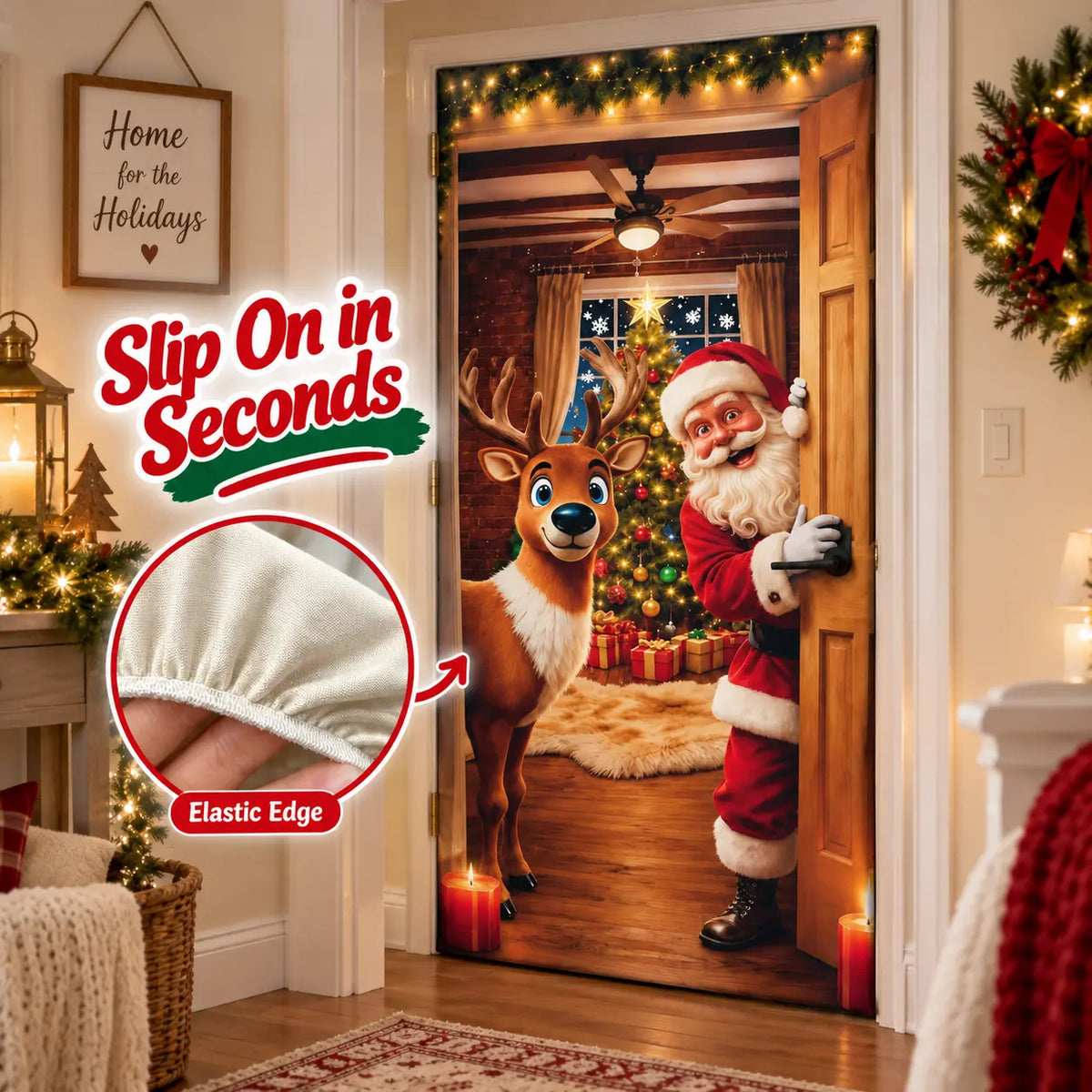 💥Hot Sale 49% Off✨Stretch Fit Santa Christmas Door Cover – Holiday Front Door Decoration