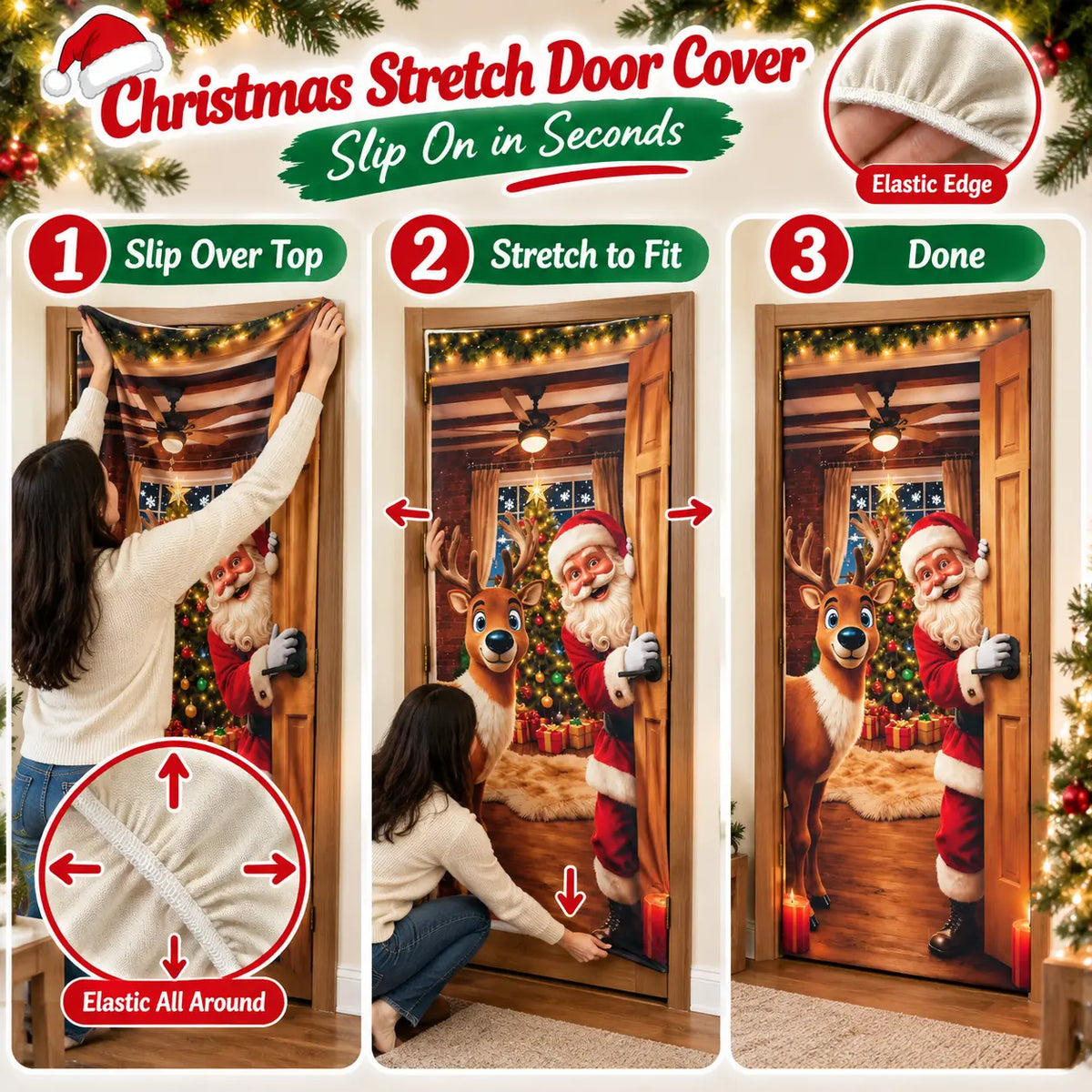 💥Hot Sale 49% Off✨Stretch Fit Santa Christmas Door Cover – Holiday Front Door Decoration