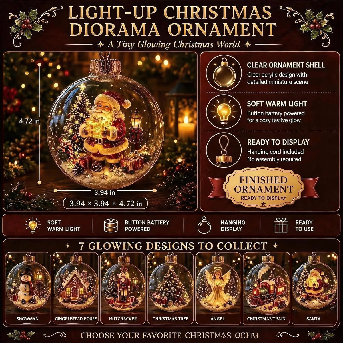 Lighted Christmas Diorama Globe Ornament